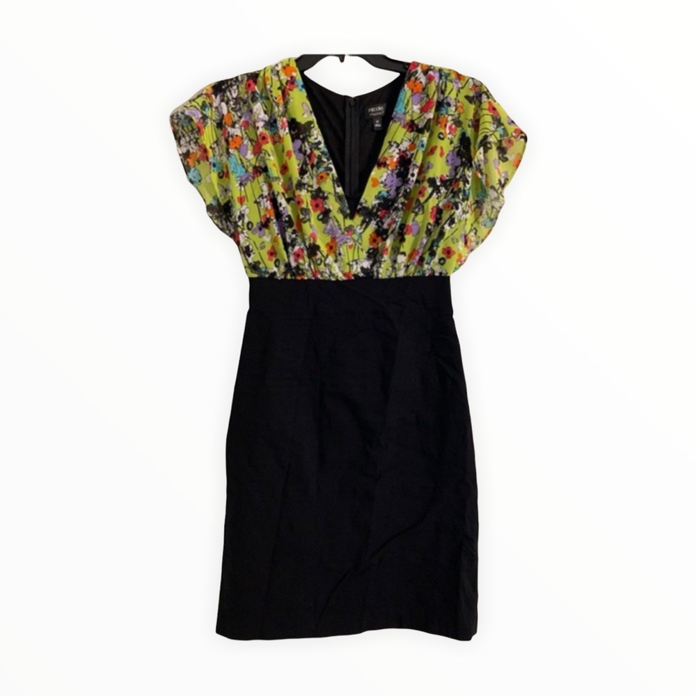 Nicole Miller Floral Black Lime Dress SZ 10